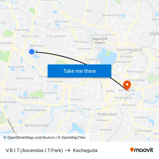 V.B.I.T.(Ascendas I.T.Park) to Kacheguda map