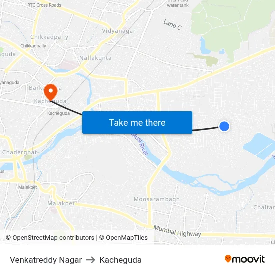 Venkatreddy Nagar to Kacheguda map