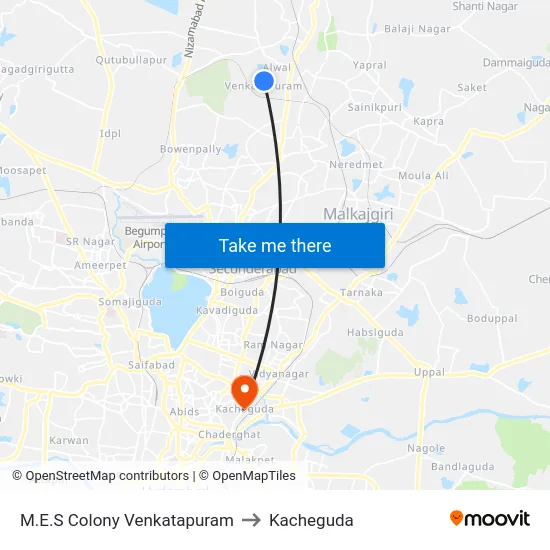 M.E.S Colony Venkatapuram to Kacheguda map