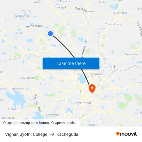 Vignan Jyothi College to Kacheguda map