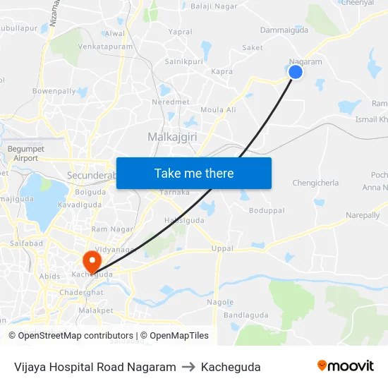 Vijaya Hospital Road Nagaram to Kacheguda map