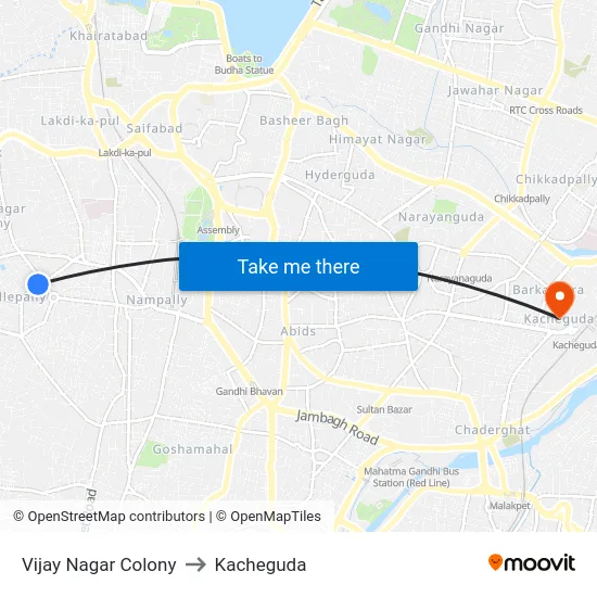 Vijay Nagar Colony to Kacheguda map