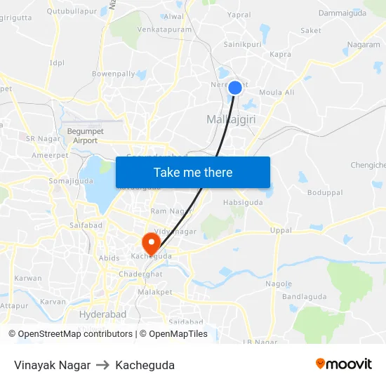 Vinayak Nagar to Kacheguda map