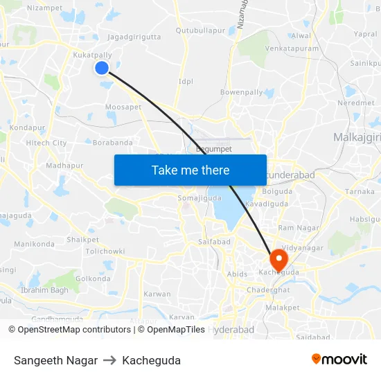 Sangeeth Nagar to Kacheguda map