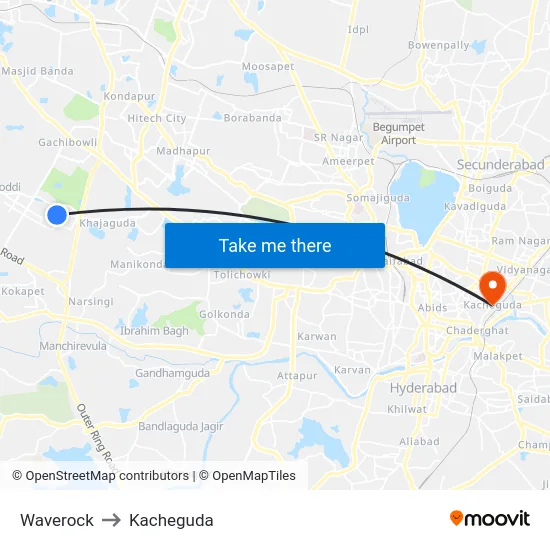 Waverock to Kacheguda map