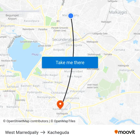 West Marredpally to Kacheguda map