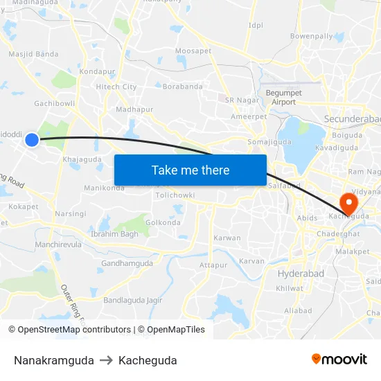 Nanakramguda to Kacheguda map