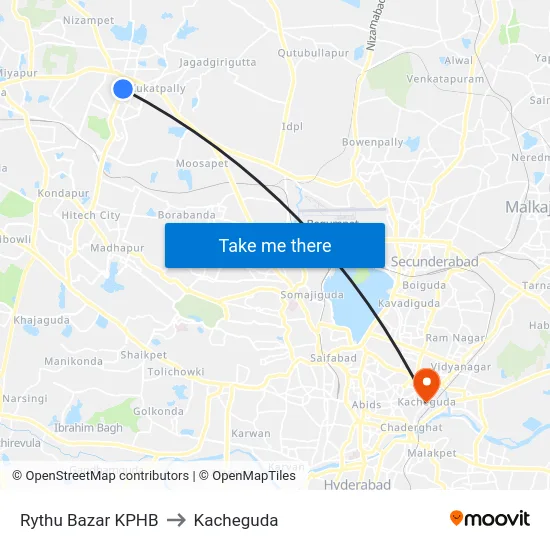 Rythu Bazar KPHB to Kacheguda map