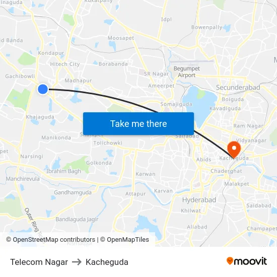 Telecom Nagar to Kacheguda map