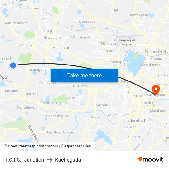 I.C.I.C.I Junction to Kacheguda map