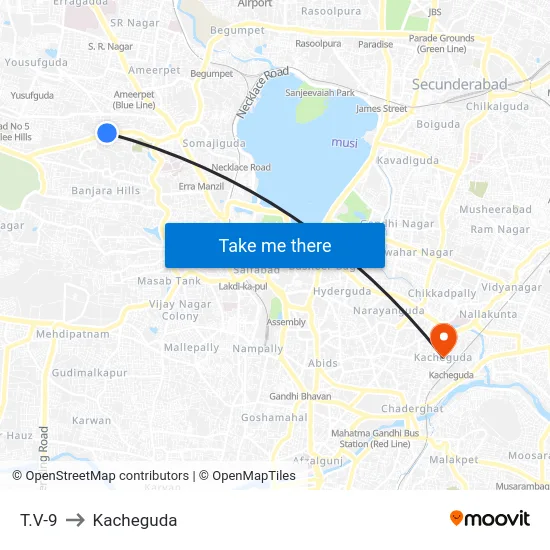T.V-9 to Kacheguda map