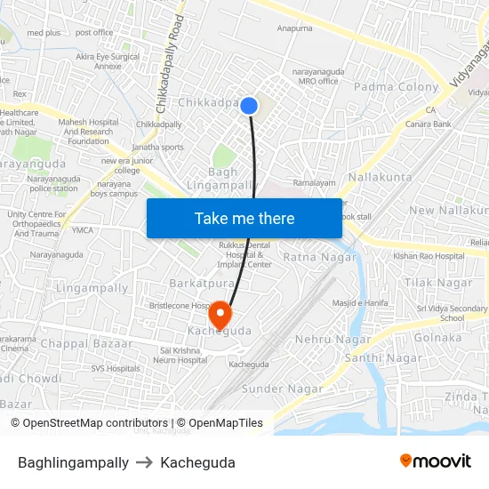 Baghlingampally to Kacheguda map
