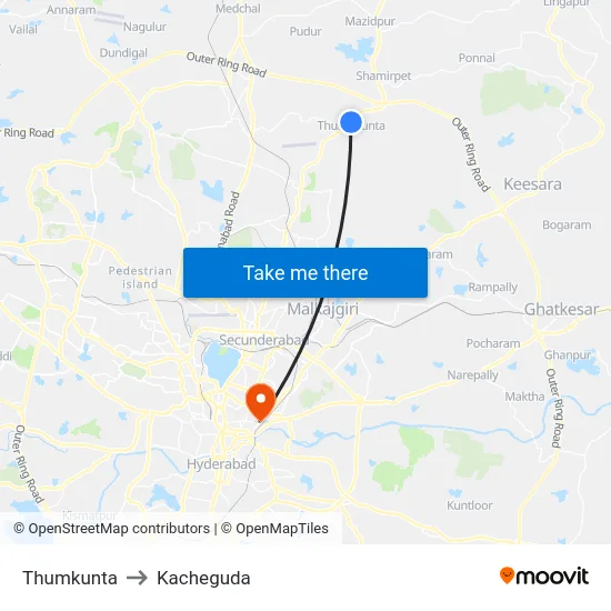 Thumkunta to Kacheguda map