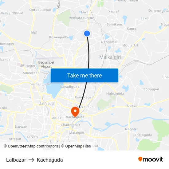 Lalbazar to Kacheguda map