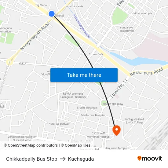 Chikkadpally Bus Stop to Kacheguda map