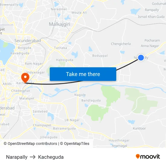 Narapally to Kacheguda map