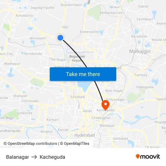 Balanagar to Kacheguda map
