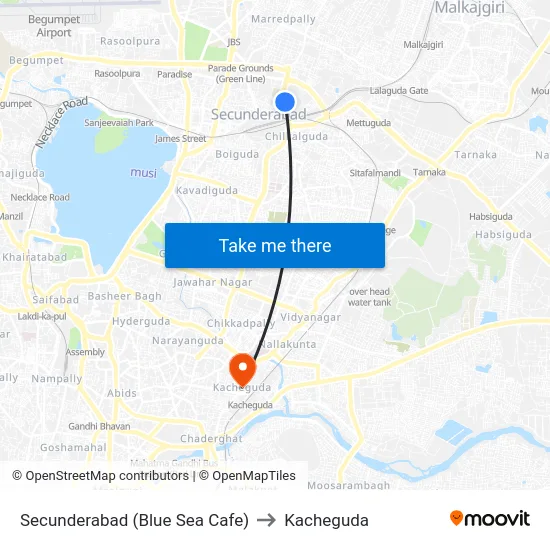 Secunderabad (Blue Sea Cafe) to Kacheguda map