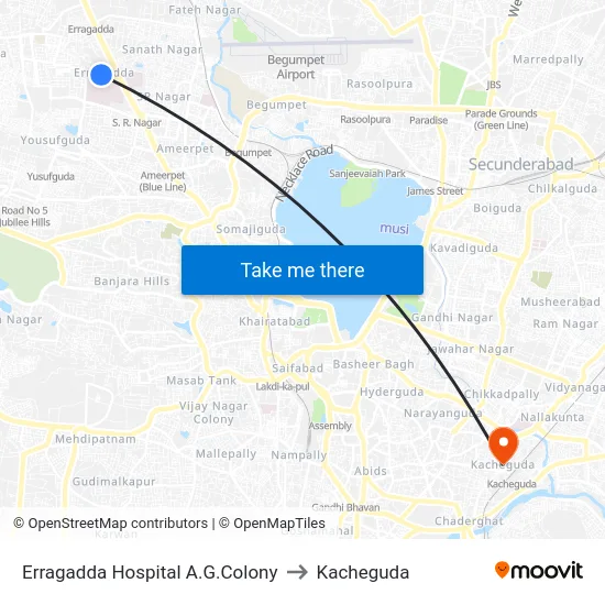 Erragadda Hospital A.G.Colony to Kacheguda map