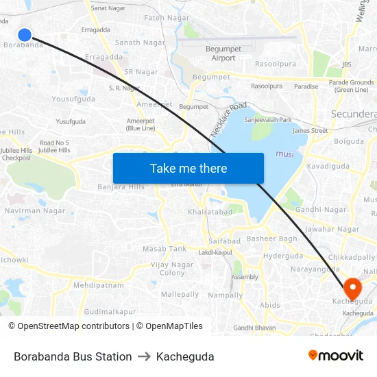 Borabanda Bus Station to Kacheguda map