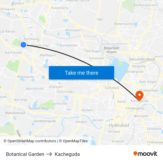 Botanical Garden to Kacheguda map