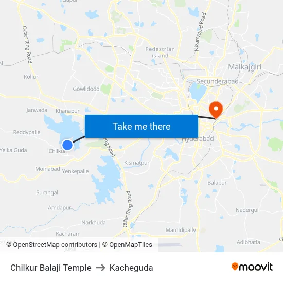 Chilkur Balaji Temple to Kacheguda map
