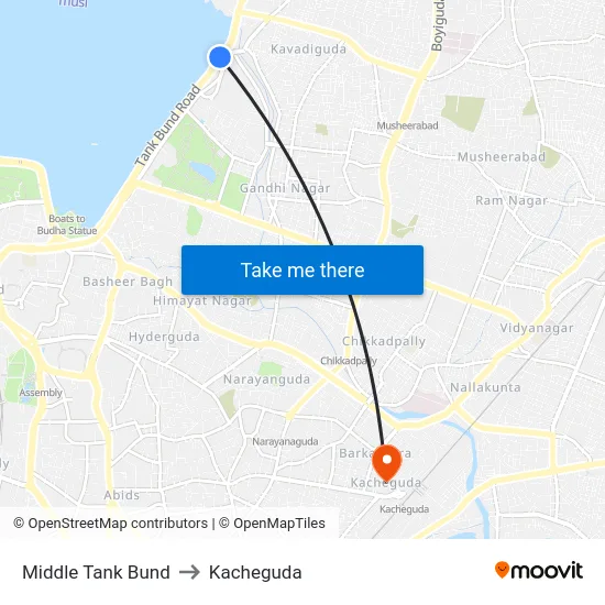 Middle Tank Bund to Kacheguda map