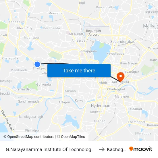 G.Narayanamma Institute Of Technology & Science to Kacheguda map