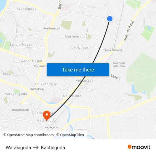 Warasiguda to Kacheguda map