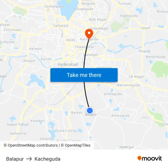 Balapur to Kacheguda map