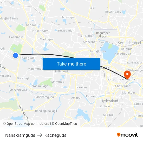 Nanakramguda to Kacheguda map