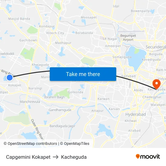 Capgemini Kokapet to Kacheguda map