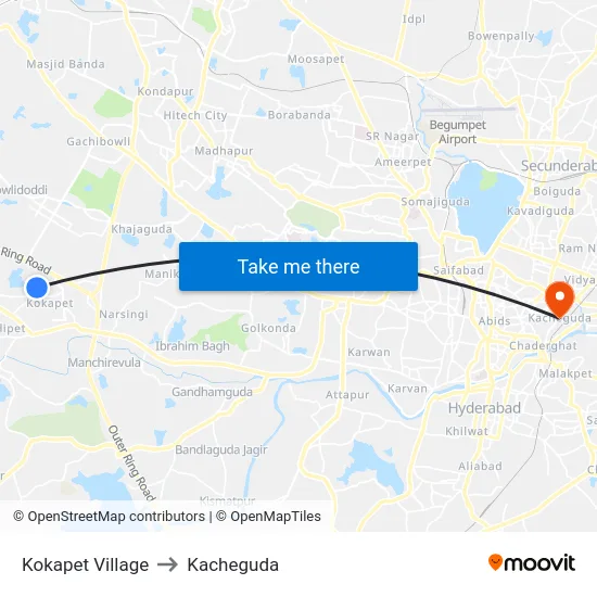 Kokapet Village to Kacheguda map