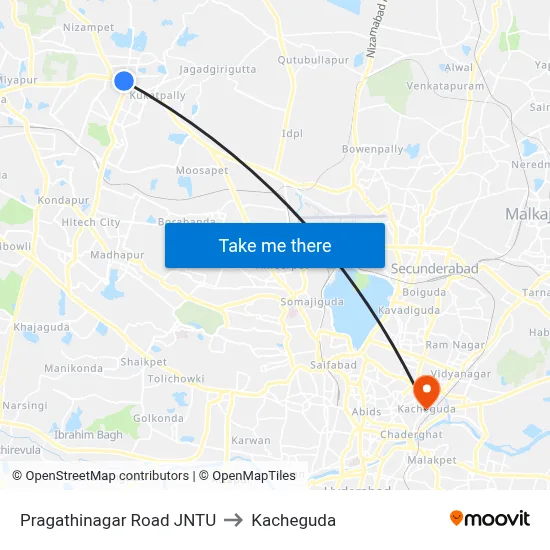 Pragathinagar Road JNTU to Kacheguda map