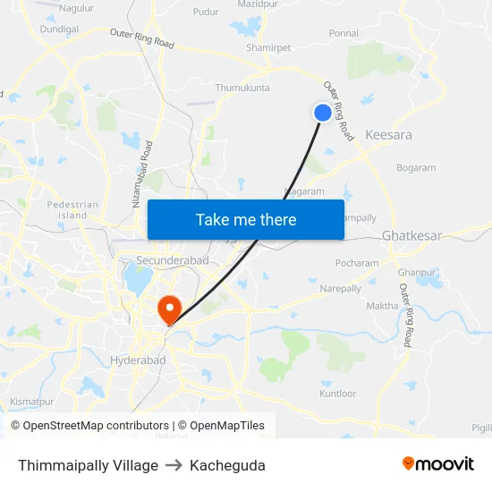 Thimmaipally Village to Kacheguda map