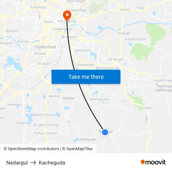 Nadargul to Kacheguda map