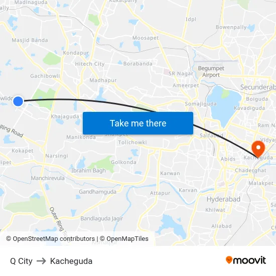 Q City to Kacheguda map