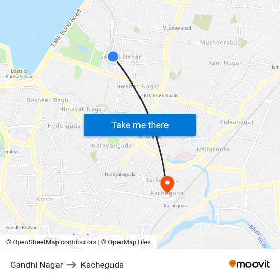 Gandhi Nagar to Kacheguda map
