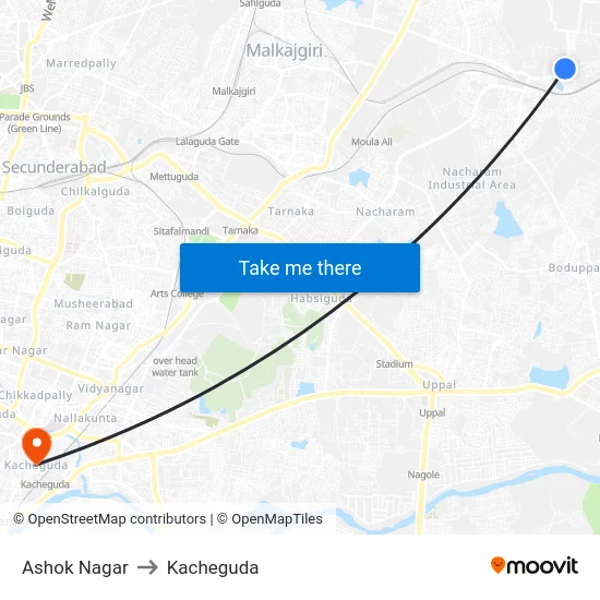 Ashok Nagar to Kacheguda map