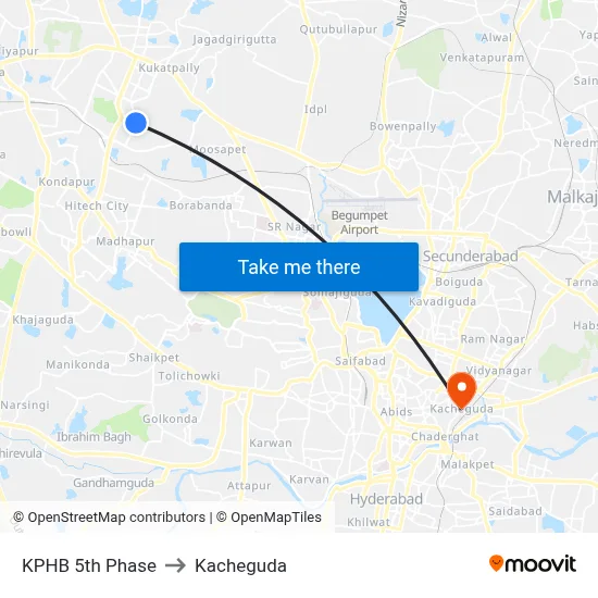 KPHB 5th Phase to Kacheguda map