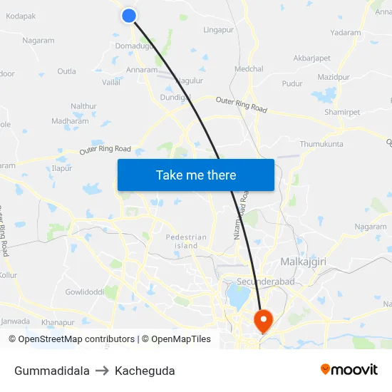 Gummadidala to Kacheguda map