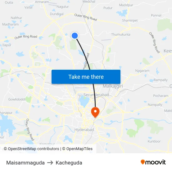 Maisammaguda to Kacheguda map