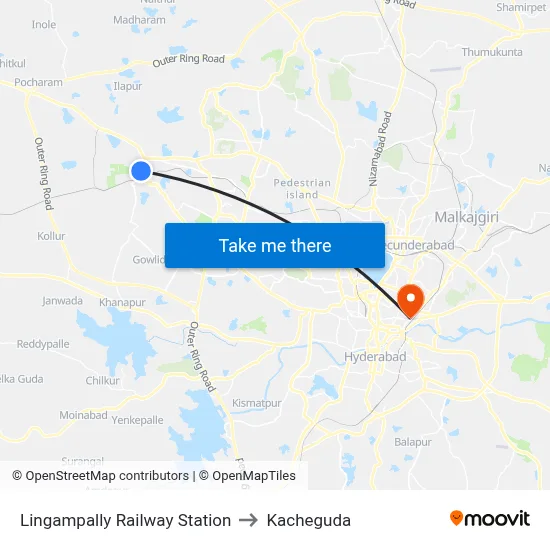Lingampally Railway Station to Kacheguda map