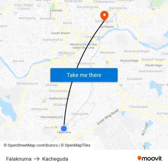 Falaknuma to Kacheguda map