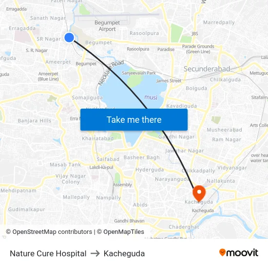 Nature Cure Hospital to Kacheguda map