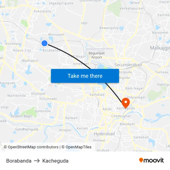 Borabanda to Kacheguda map