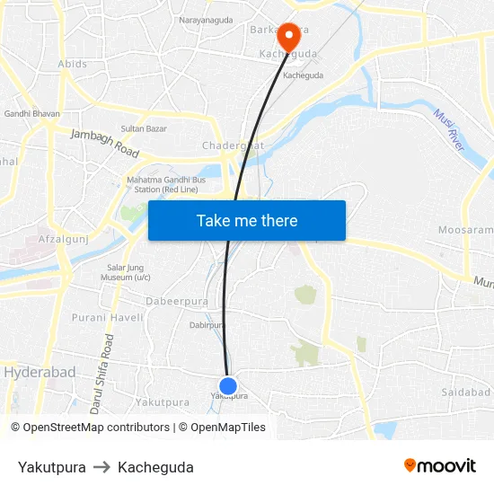 Yakutpura to Kacheguda map