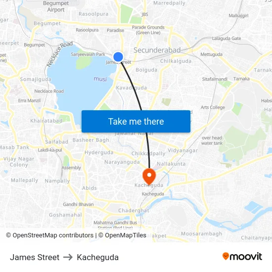 James Street to Kacheguda map