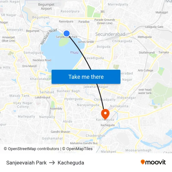 Sanjeevaiah Park to Kacheguda map