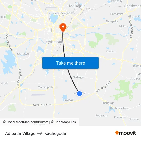 Adibatla Village to Kacheguda map